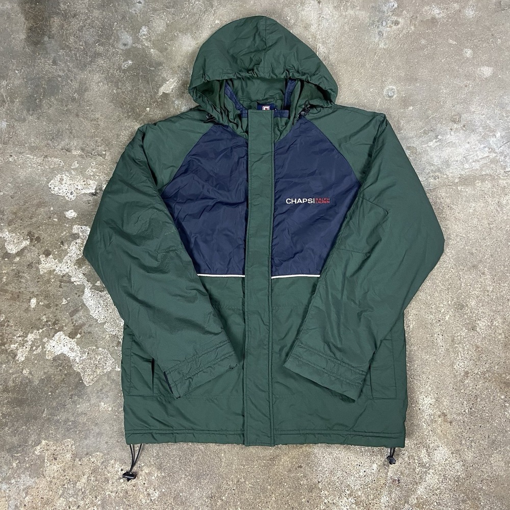 Vintage 90s Chaps Ralph Lauren Windbreaker Parka Jacket Size Medium Green Hoodie